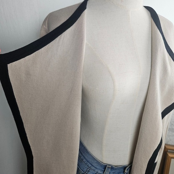 Pure Collection Double Faced Coatigan Cotton Cashmere Cardigan 14/16 Beige Black - Picture 3 of 12